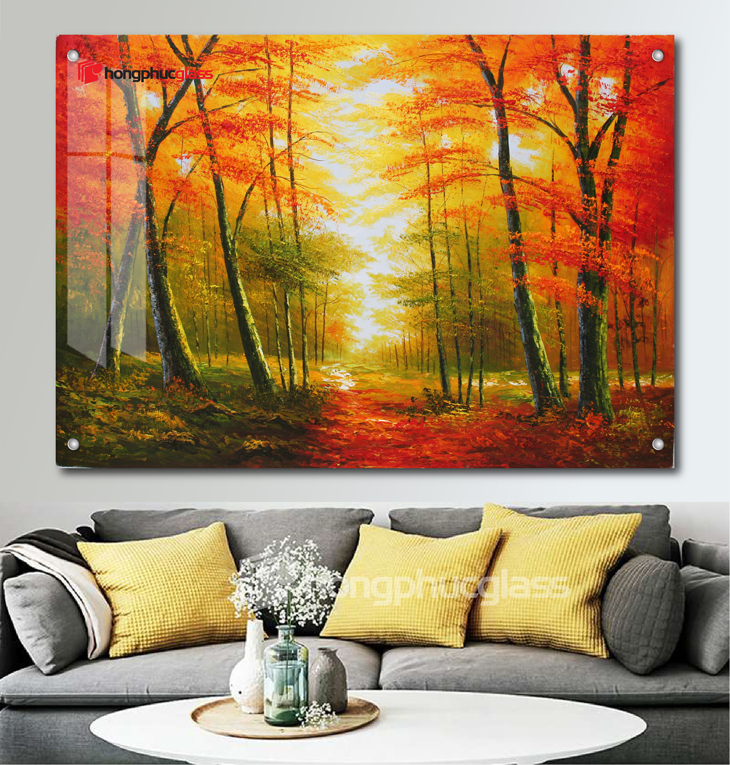 Tranh kính phong cảnh rừng lá đỏ TPC-06 - Kính trang trí